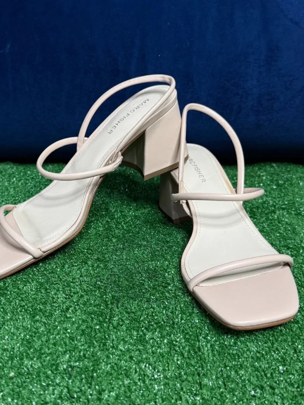 Marc Fisher Galvin Beige Single Strap Block Heel Square Toe Sandals Size 8M